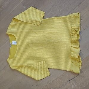 NWT Lungo L'arno Blouse Women's S 100% Linen Mustard Yellow Stripe 1/2 Sleeve